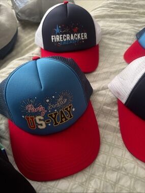 Kids 'Party in the US-Yay' Blue & Red Trucker Hat light up